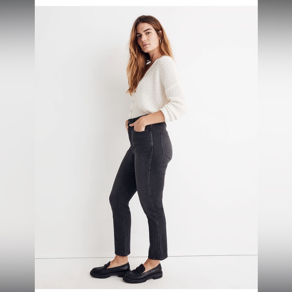 Madewell Black/Charcoal Curvy High-Rise Slim Straight Jeans Size 29